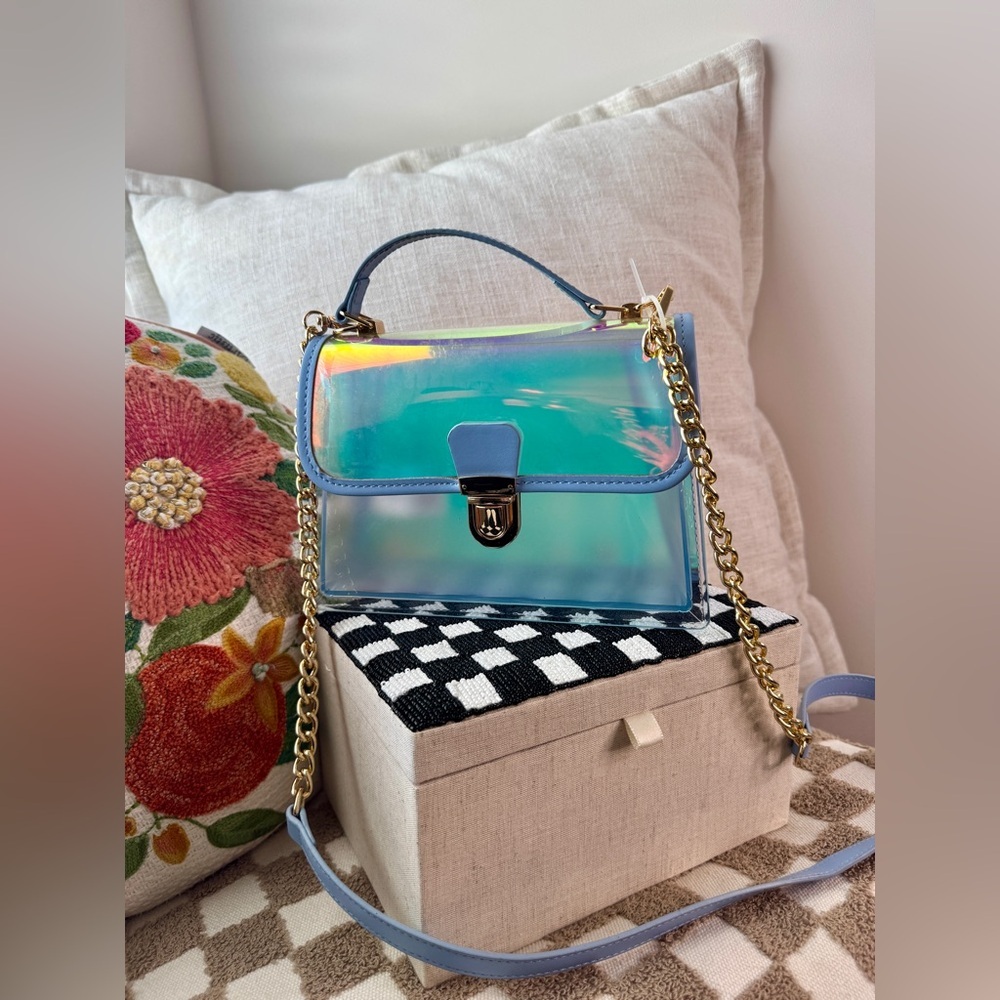 Holographic Blue Crossbody Stadium Bag New Without Tags